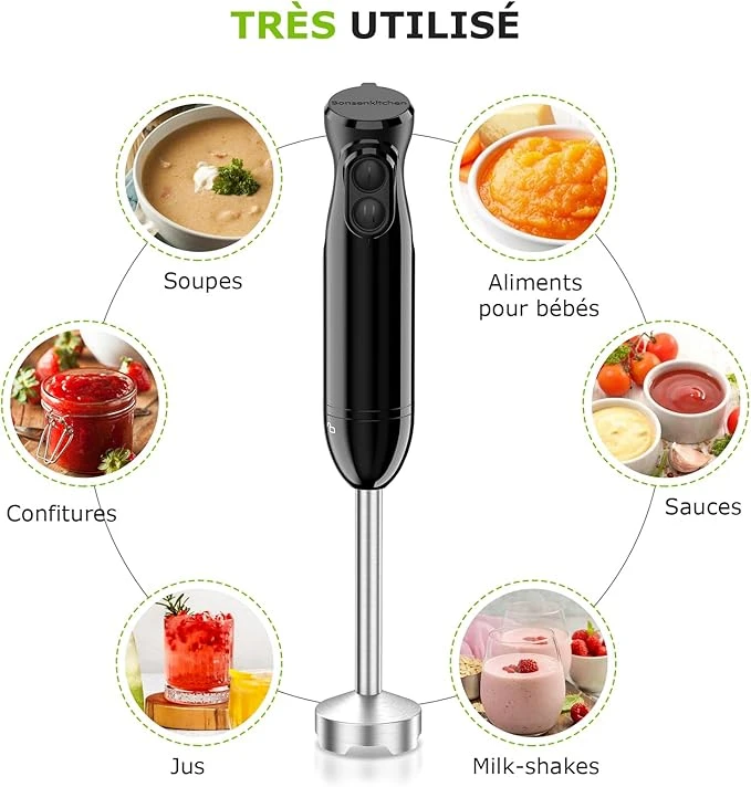 Mixeur plongeant 3-en-1 – Hachoir, fouet & gobelet