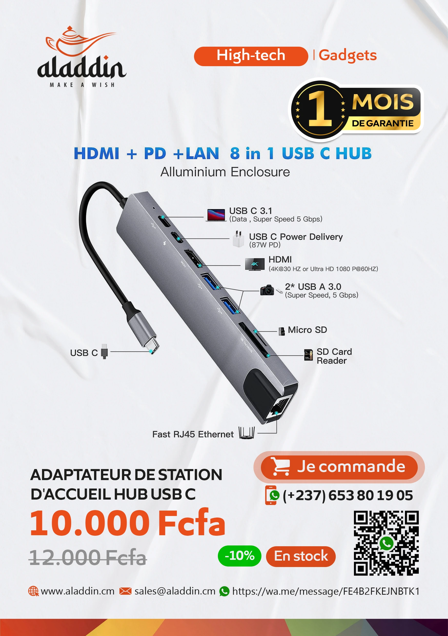 Hub USB-C 8-en-1 – HDMI 4K, PD 87W, LAN, USB 3.0, SD/microSD